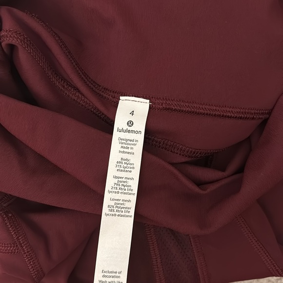 Lulu maroon leggings size 4 - Picture 3 of 3